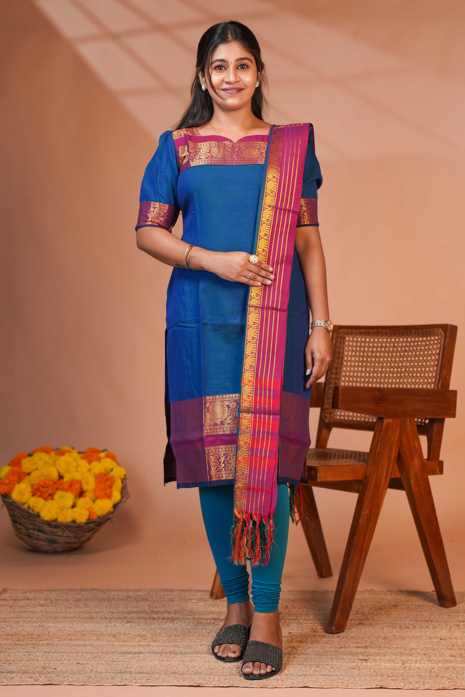 Open Top Sugdi kurti Elegant Blue and Pink Mixed Kurti