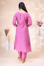 Elegant Pink Embroidered Kurta 3 PoSet with Matching Dupatta