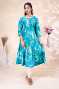 Vibrant Teal Abstract Printed umbrella top