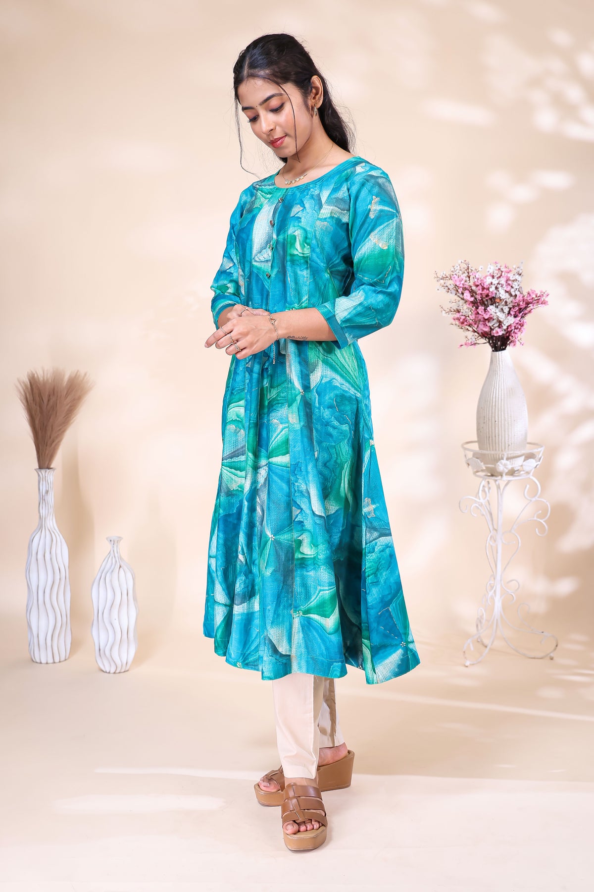 Vibrant Teal Abstract Printed umbrella top