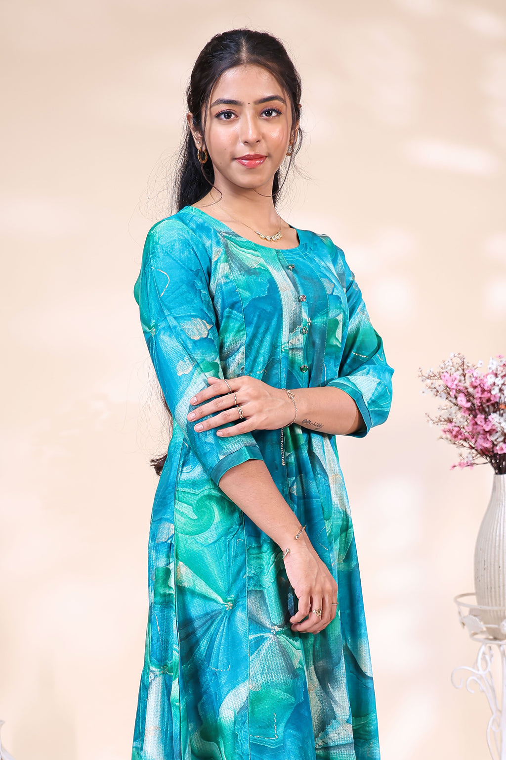 Vibrant Teal Abstract Printed umbrella top