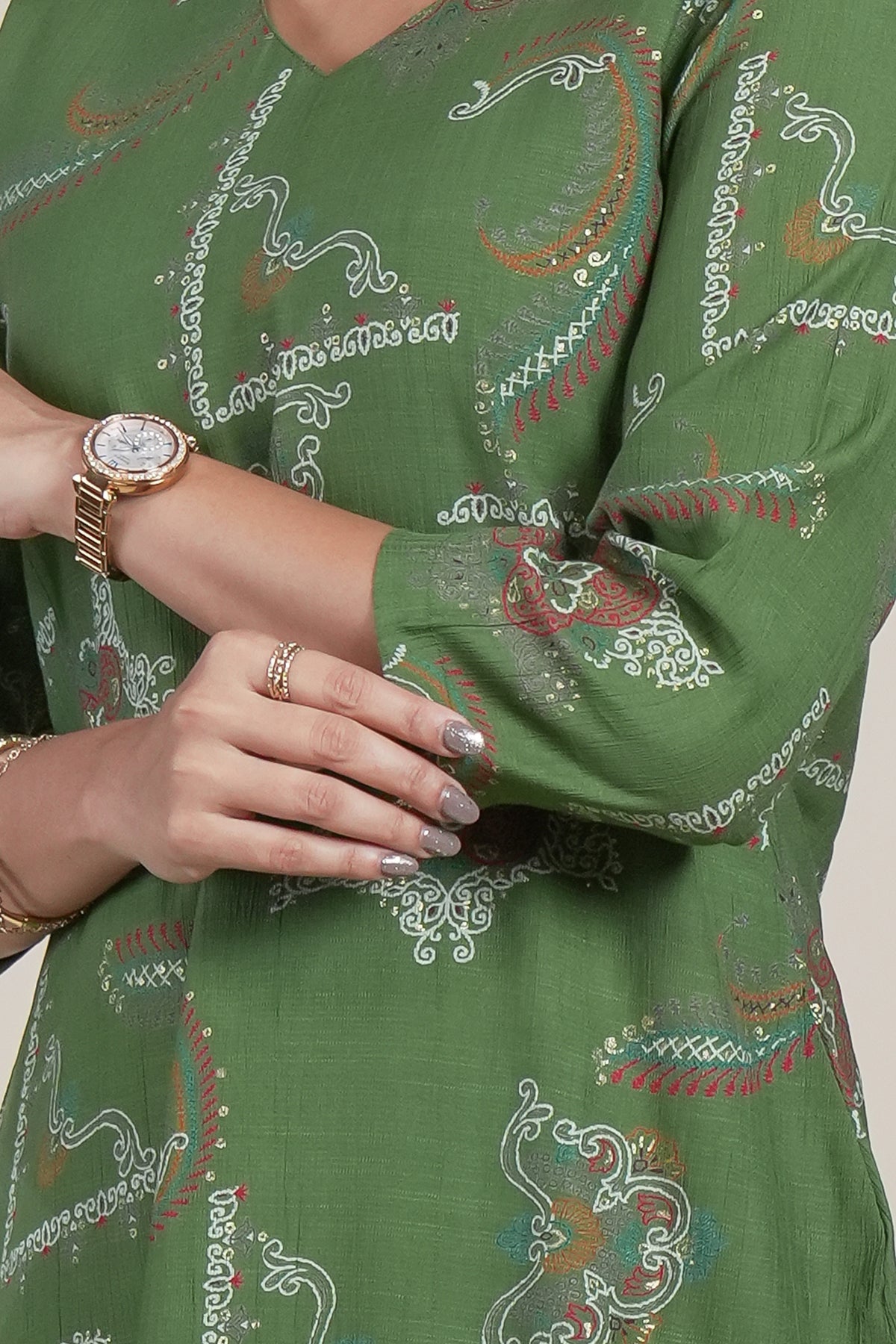 Green Printed Straight Kurta with Matching Pants Set