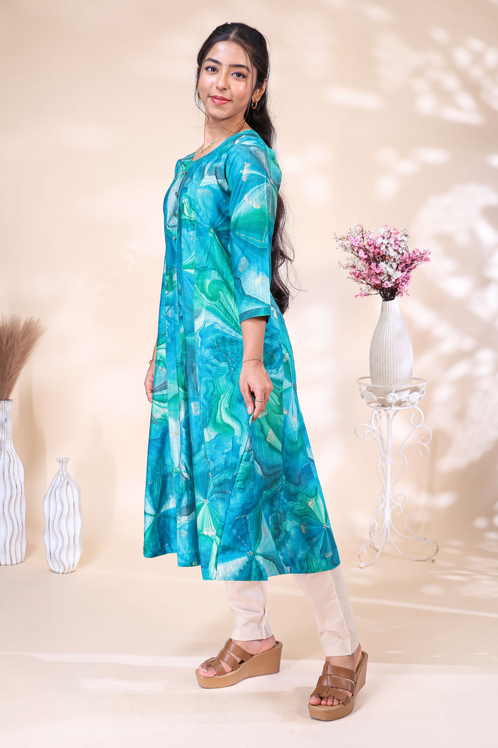 Vibrant Teal Abstract Printed umbrella top