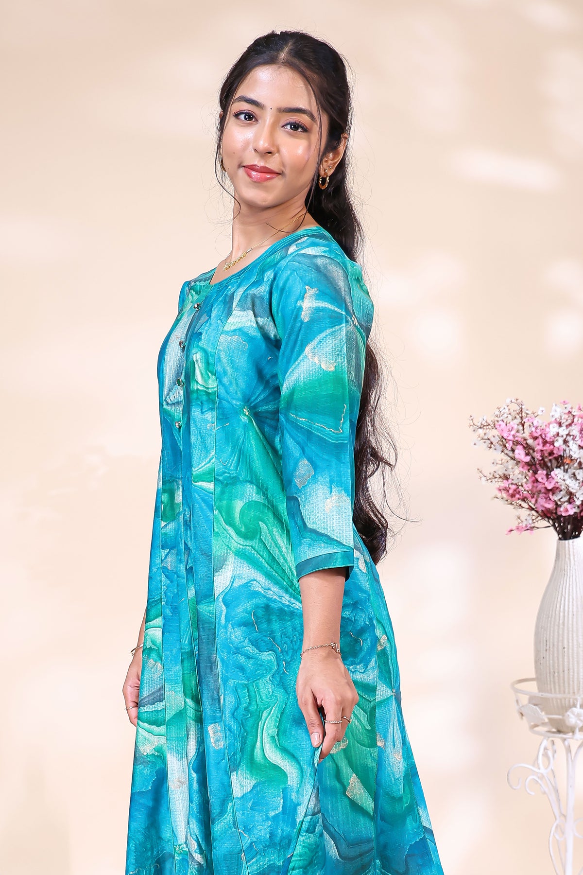 Vibrant Teal Abstract Printed umbrella top