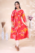 Vibrant Red & Orange Floral Abstract Printed umbrella top