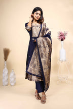 Navy Blue Printed Kurta Set with Matching Dupatta 3 Piece set