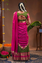 Traditional Olive Green Lehengas and Vibrant Pink Silk Half Saree