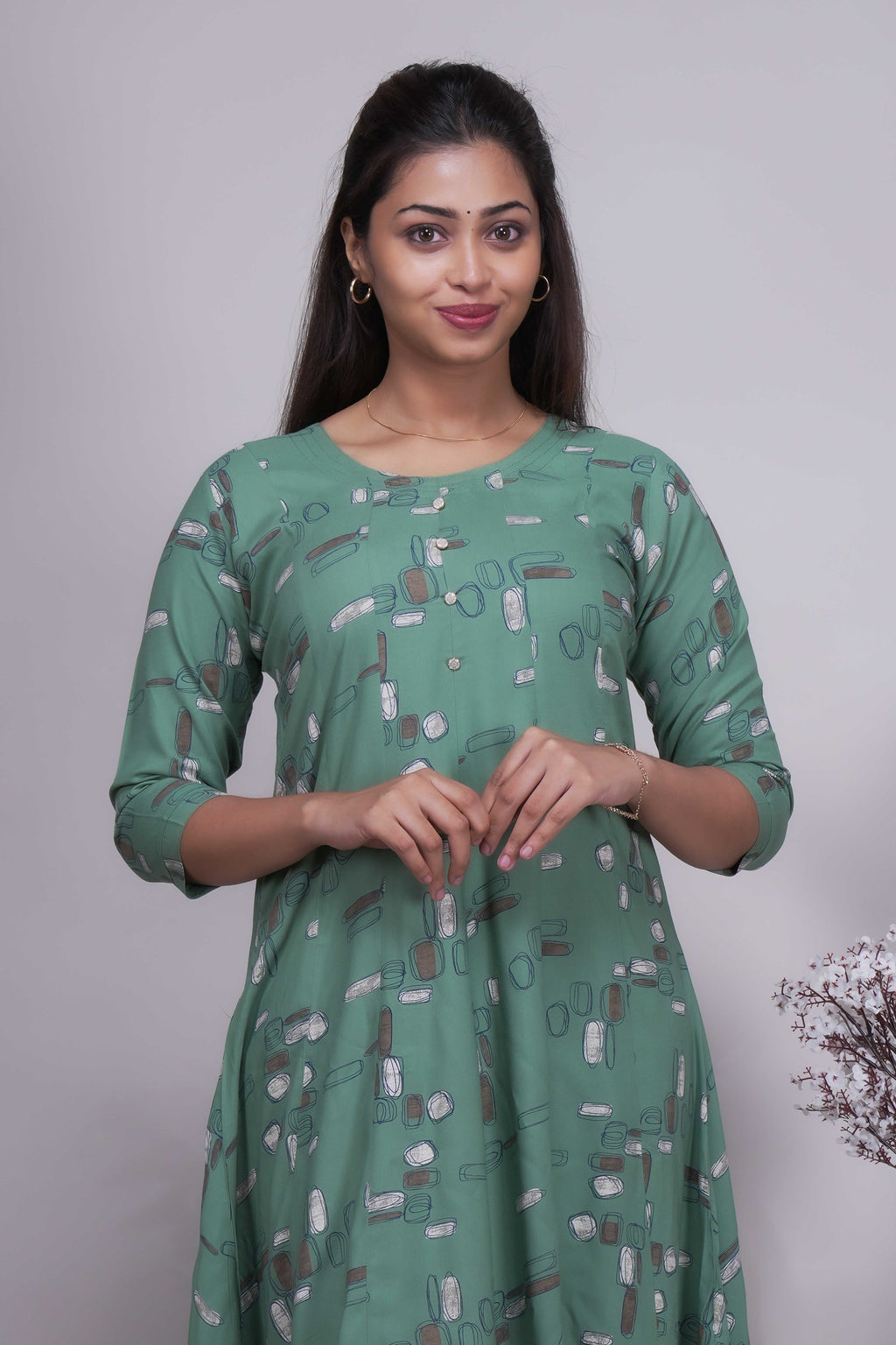 Women's Sage Green Printed A-Line Kurta