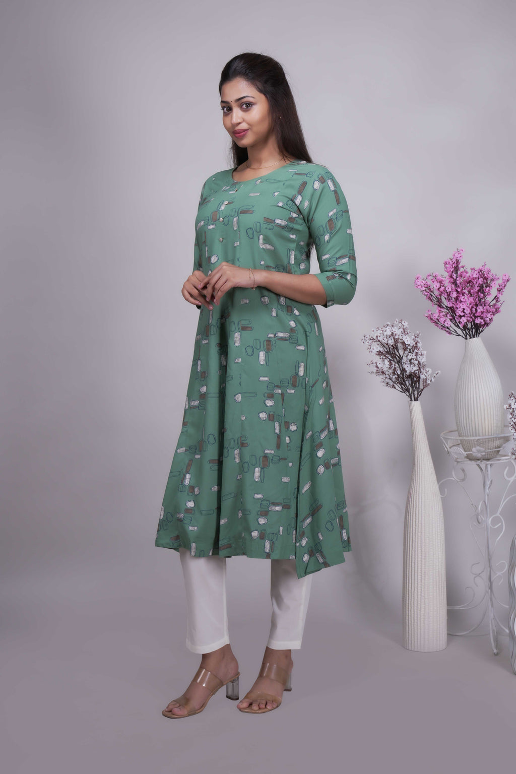 Women's Sage Green Printed A-Line Kurta