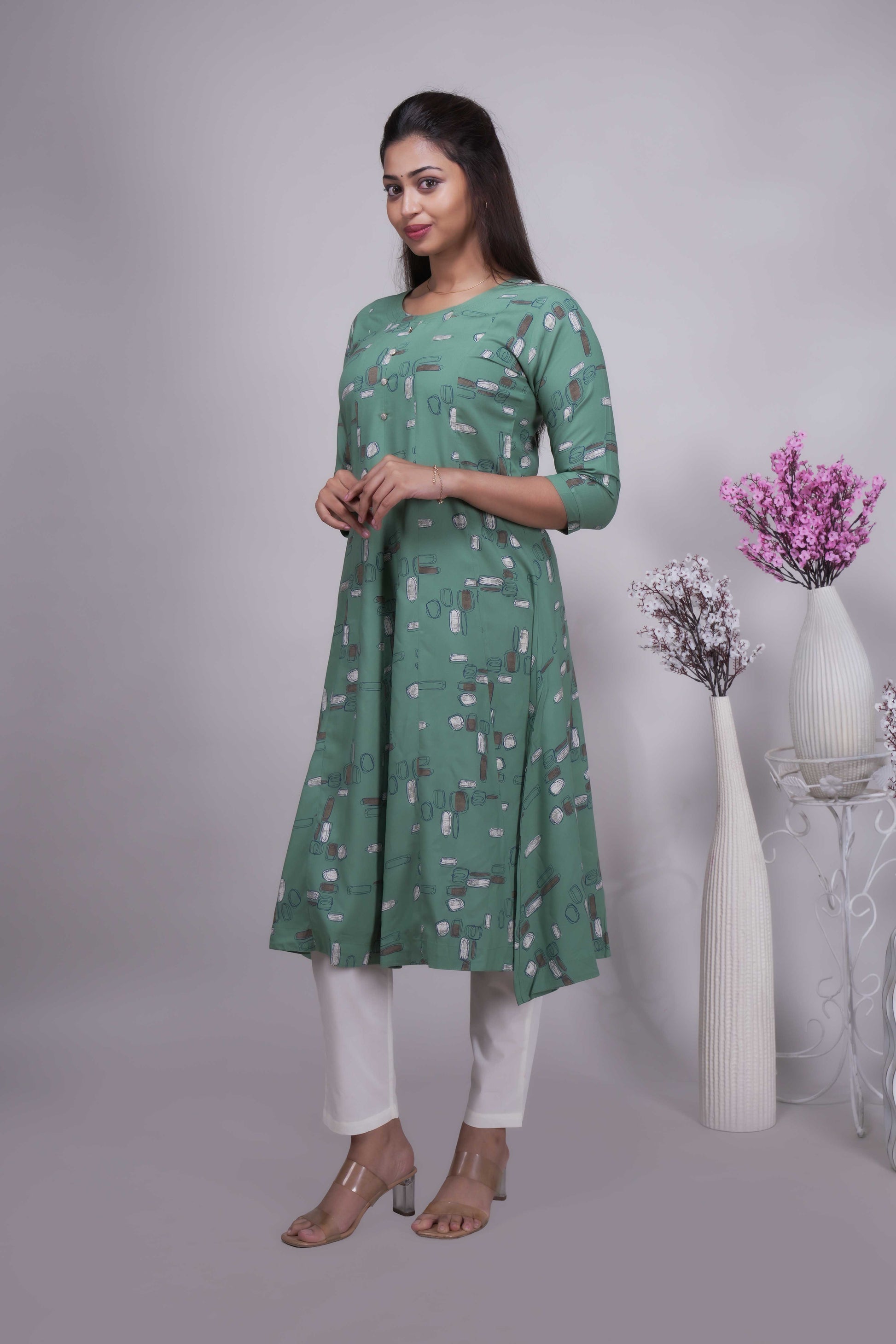 Women's Sage Green Printed A-Line Kurta