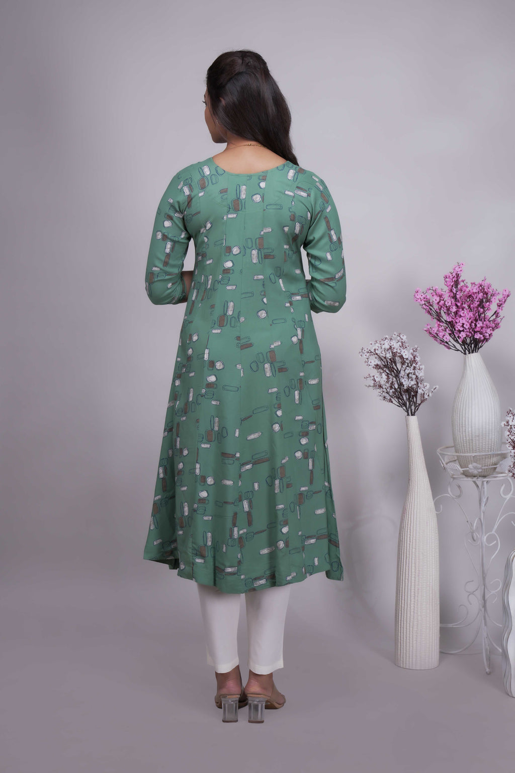 Women's Sage Green Printed A-Line Kurta