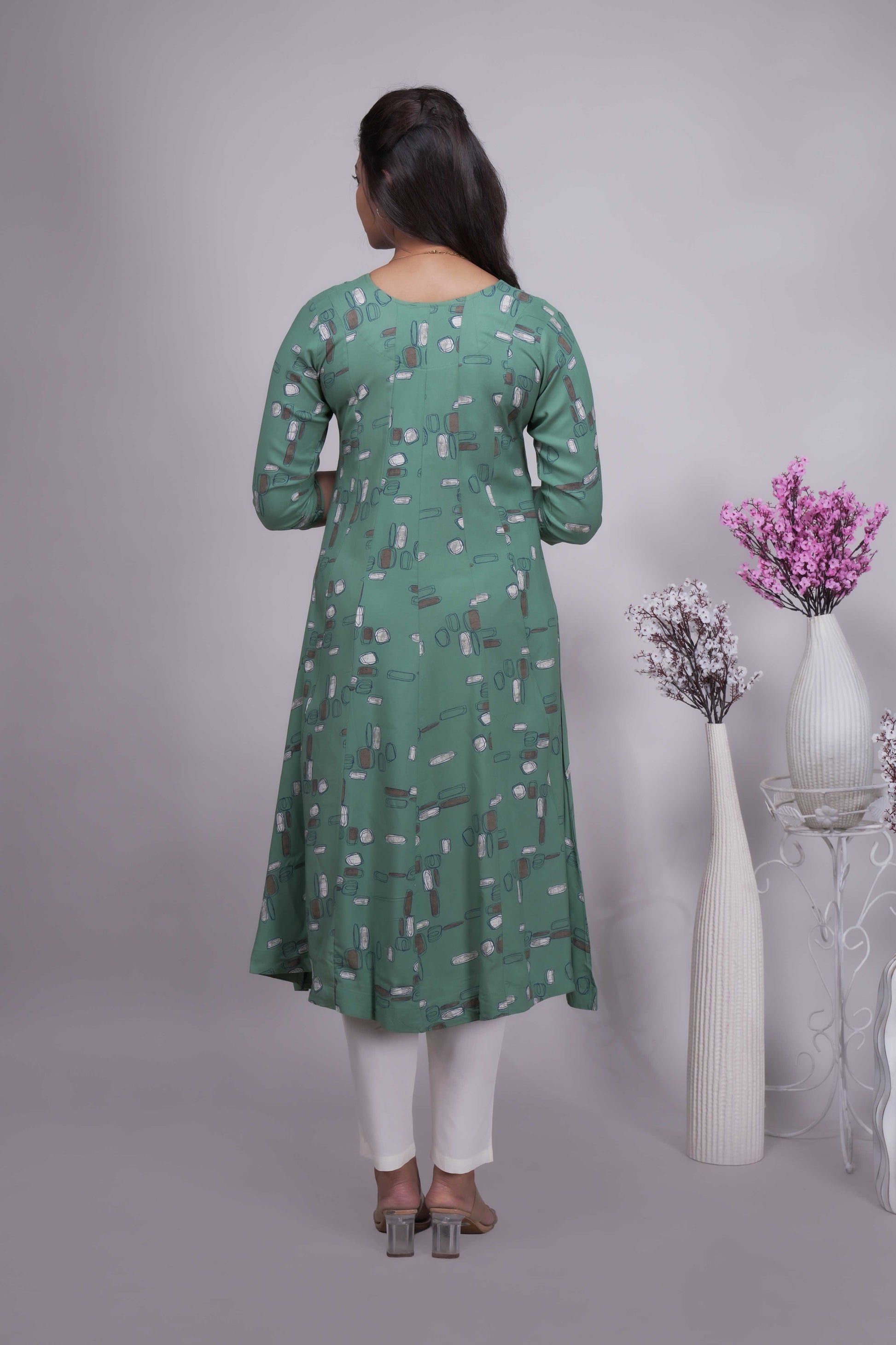 Women's Sage Green Printed A-Line Kurta
