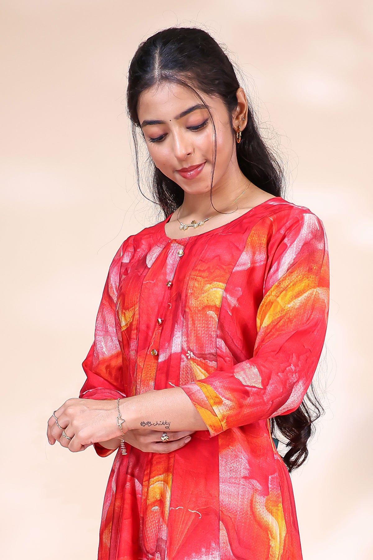 Vibrant Red & Orange Floral Abstract Printed umbrella top