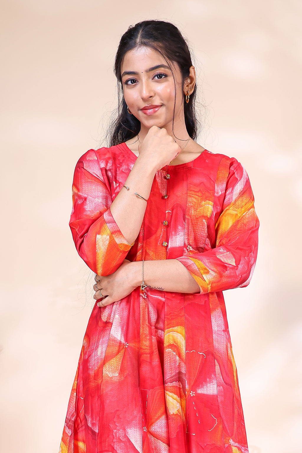 Vibrant Red & Orange Floral Abstract Printed umbrella top