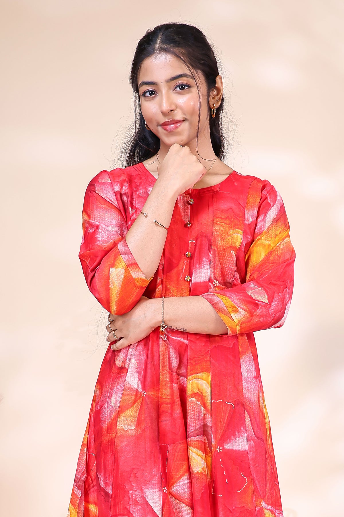 Vibrant Red & Orange Floral Abstract Printed umbrella top
