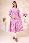 Pink and Off-White Leaf Printed Flared with Solid Trousers umbrella  Top