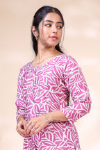 Pink and Off-White Leaf Printed Flared with Solid Trousers umbrella  Top
