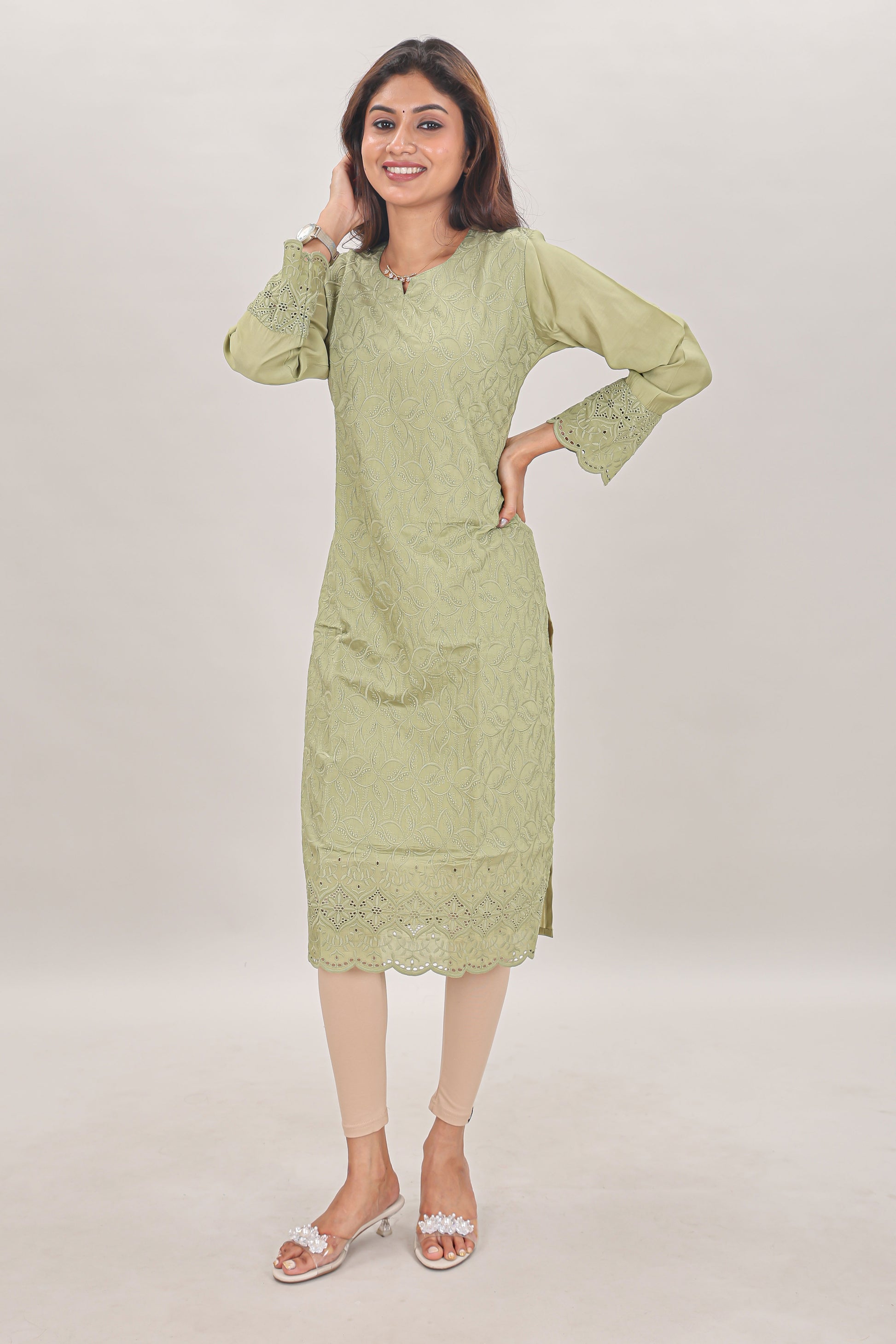 Pastel Sage Embroidered Chikankari Georgette Kurta single piece