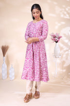 Pink and Off-White Leaf Printed Flared with Solid Trousers umbrella  Top