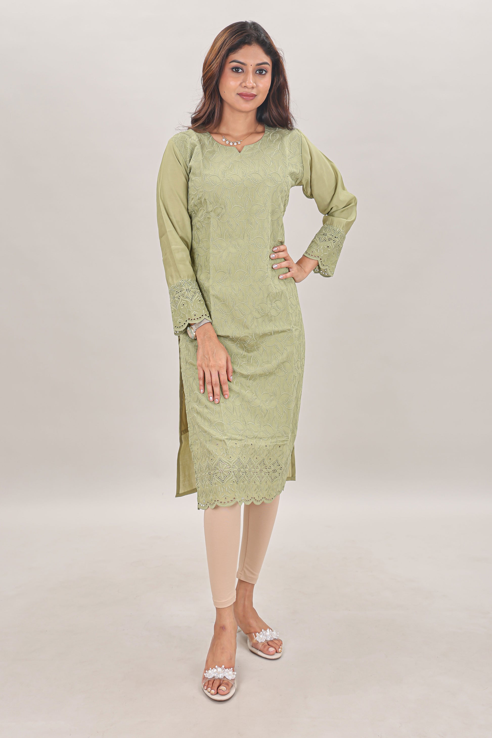 Pastel Sage Embroidered Chikankari Georgette Kurta single piece