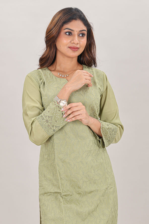 Pastel Sage Embroidered Chikankari Georgette Kurta single piece