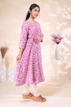 Pink and Off-White Leaf Printed Flared with Solid Trousers umbrella  Top