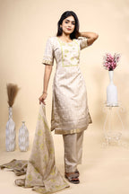 Elegant Beige & Gold Embroidered 3 Piece Set with Dupatta