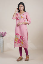 Elegant Pink Floral Embroidered Straight Kurti single piece