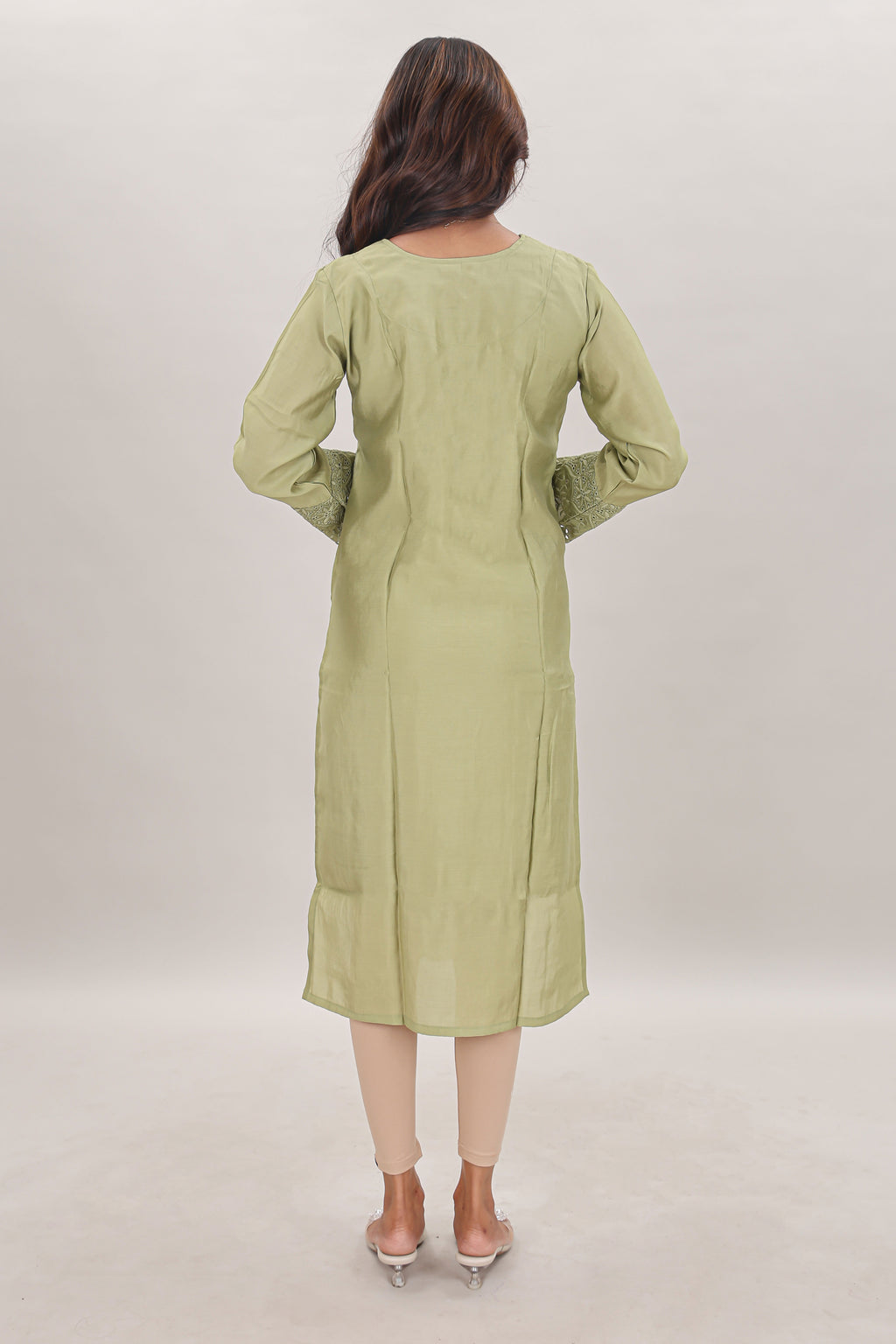 Pastel Sage Embroidered Chikankari Georgette Kurta single piece