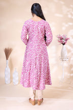 Pink and Off-White Leaf Printed Flared with Solid Trousers umbrella  Top