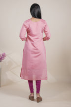 Elegant Pink Floral Embroidered Straight Kurti single piece