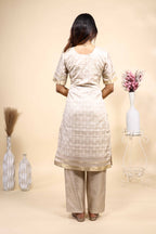 Elegant Beige & Gold Embroidered 3 Piece Set with Dupatta