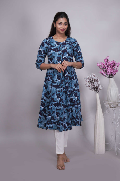 Women's Indigo Abstract Printed A-Line Kurta