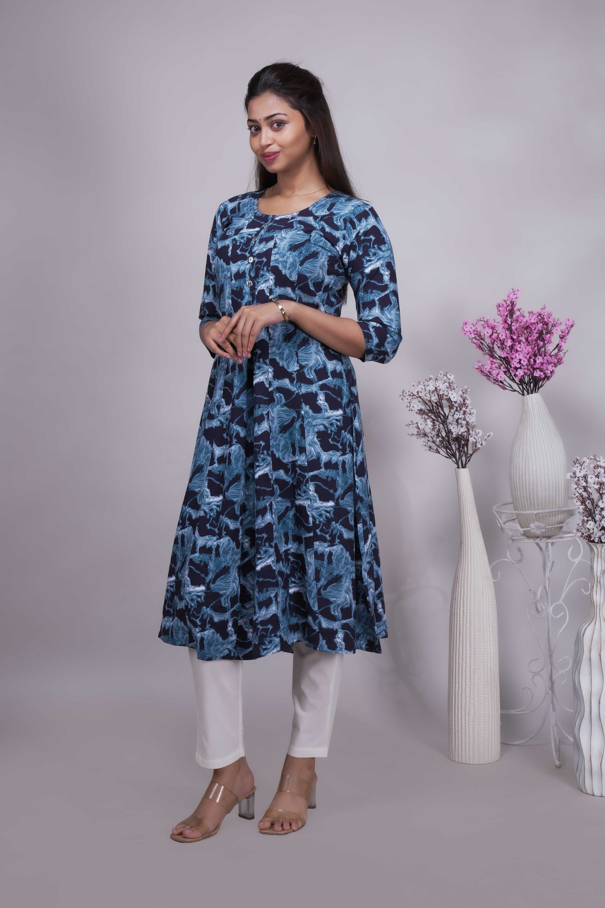 Women's Indigo Abstract Printed A-Line Kurta