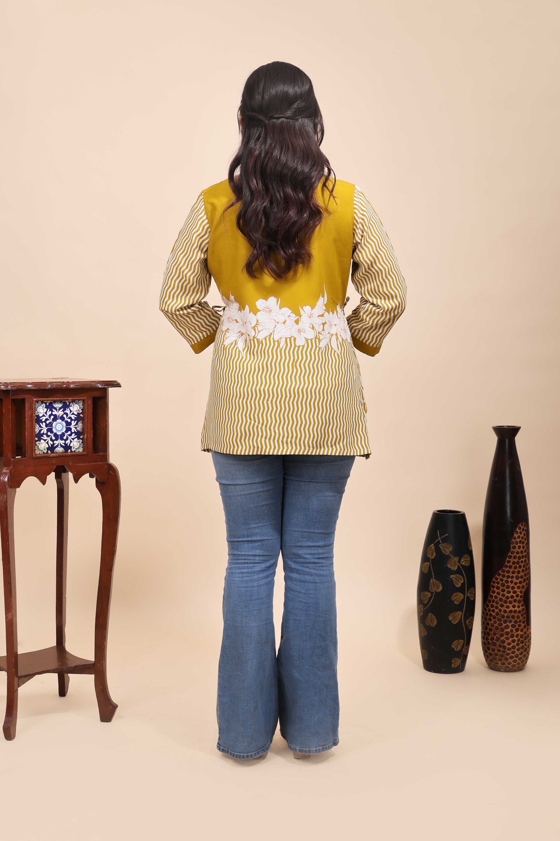 Mustard Yellow Geometric & Floral Casual Wear Tunic