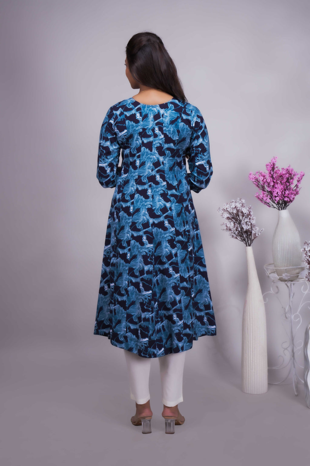 Women's Indigo Abstract Printed A-Line Kurta
