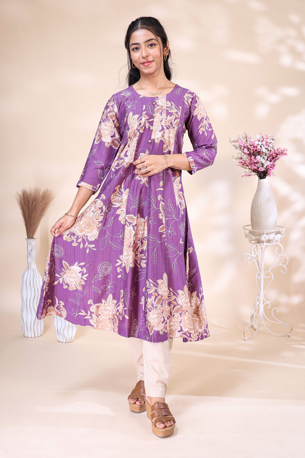 Elegant Purple Floral Printed umbrella top