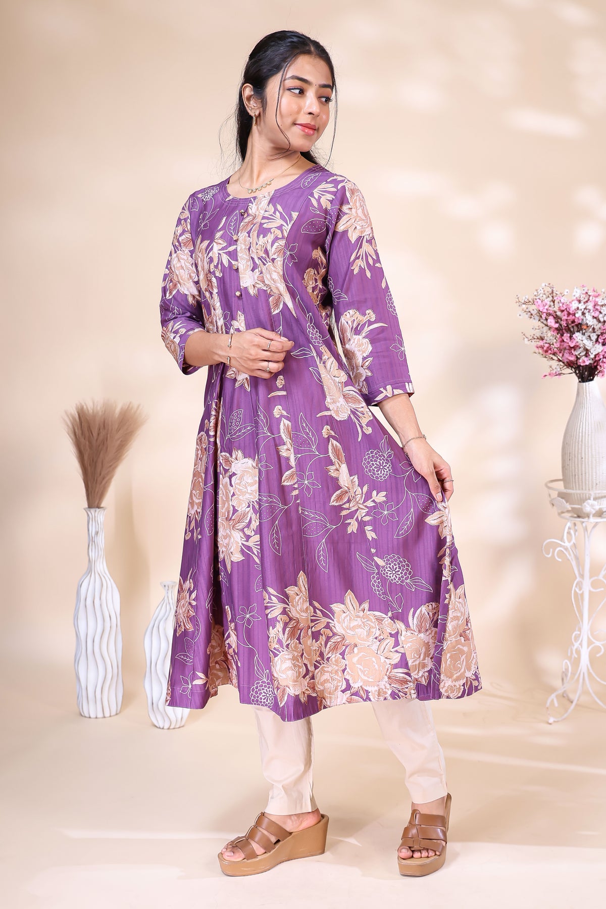 Elegant Purple Floral Printed umbrella top