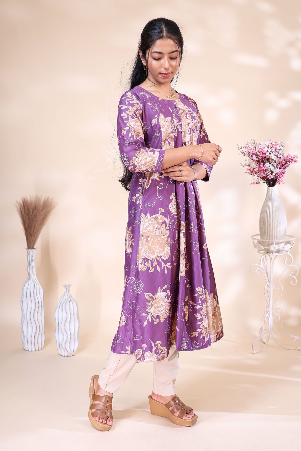 Elegant Purple Floral Printed umbrella top