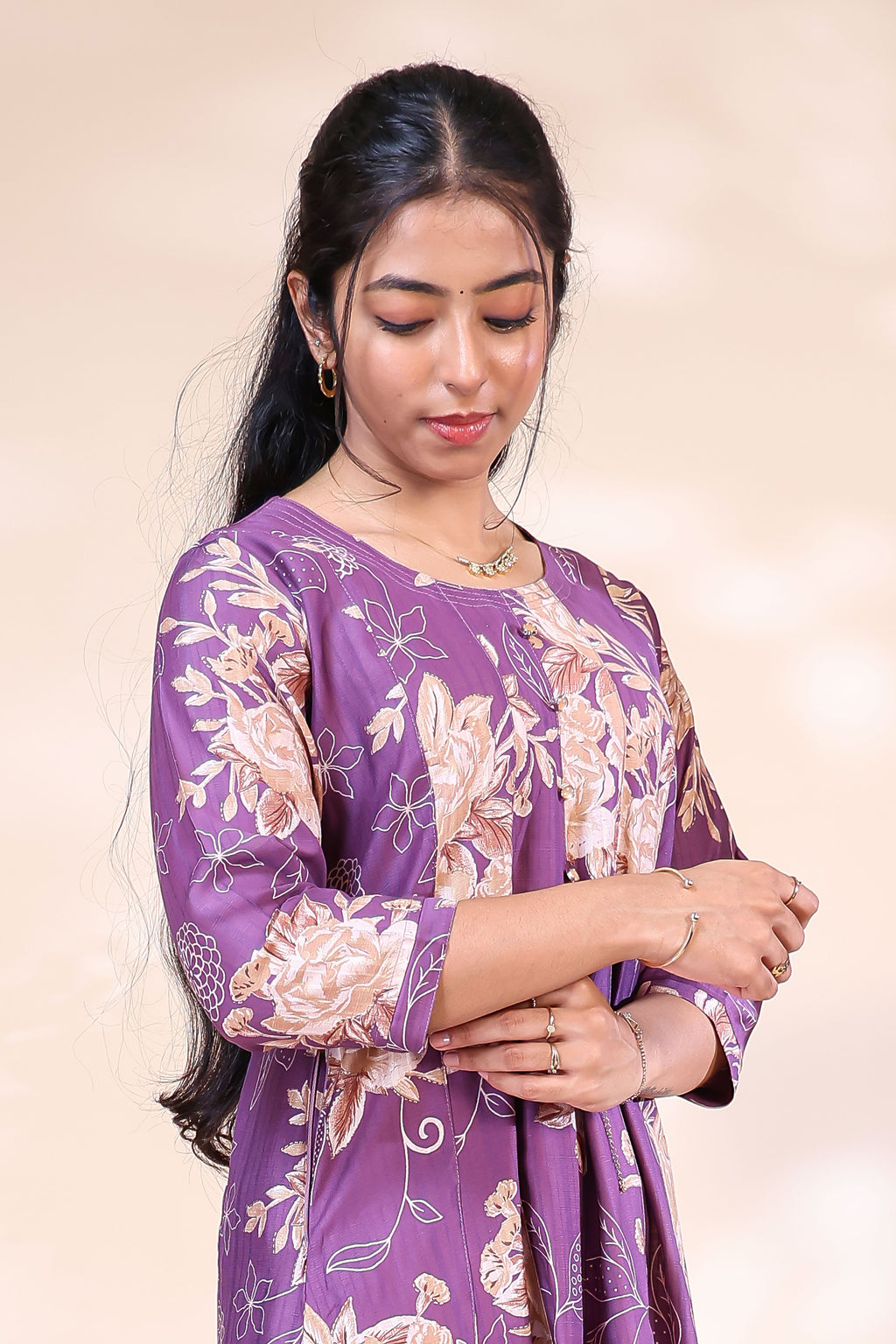 Elegant Purple Floral Printed umbrella top