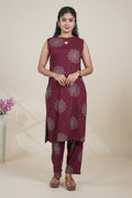 Maroon Printed Straight Kurta with Matching Pants set
