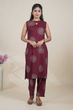 Maroon Printed Straight Kurta with Matching Pants set