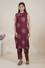 Maroon Printed Straight Kurta with Matching Pants set