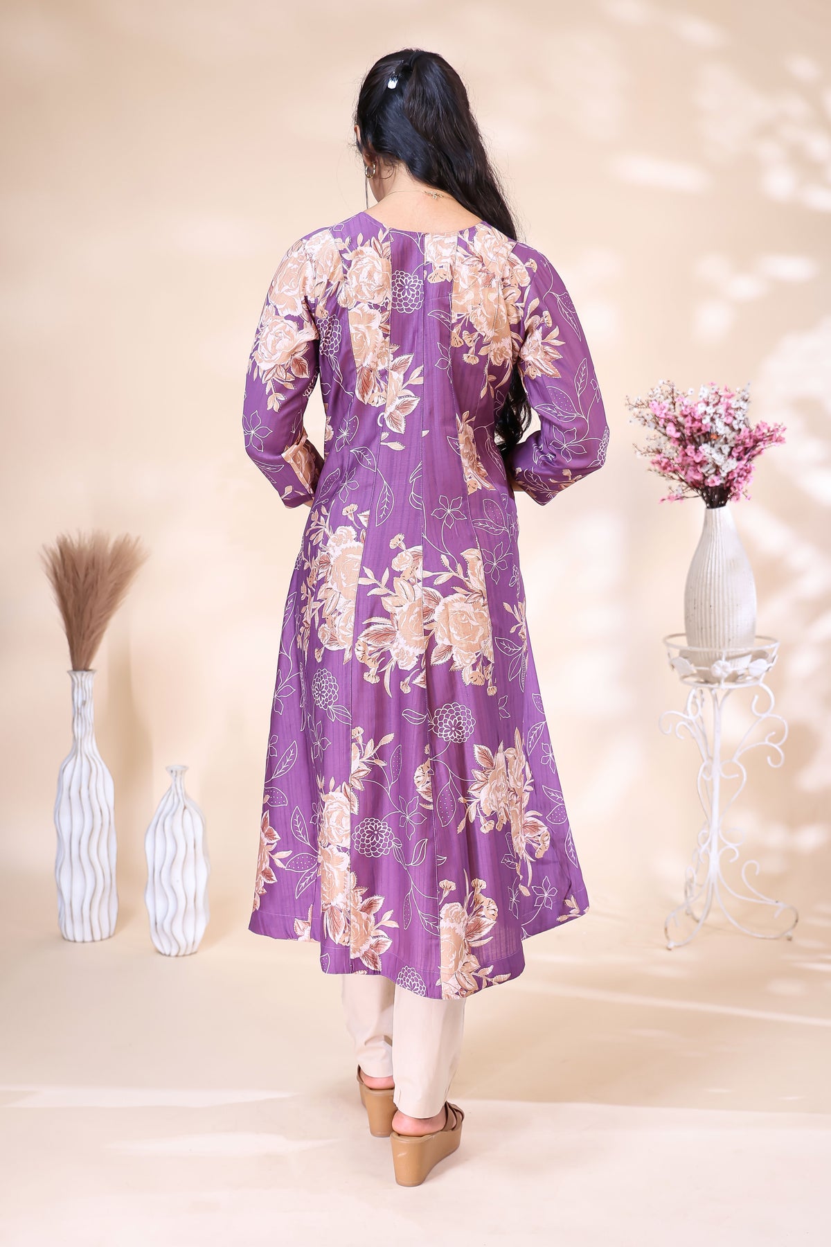 Elegant Purple Floral Printed umbrella top
