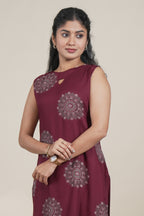 Maroon Printed Straight Kurta with Matching Pants set