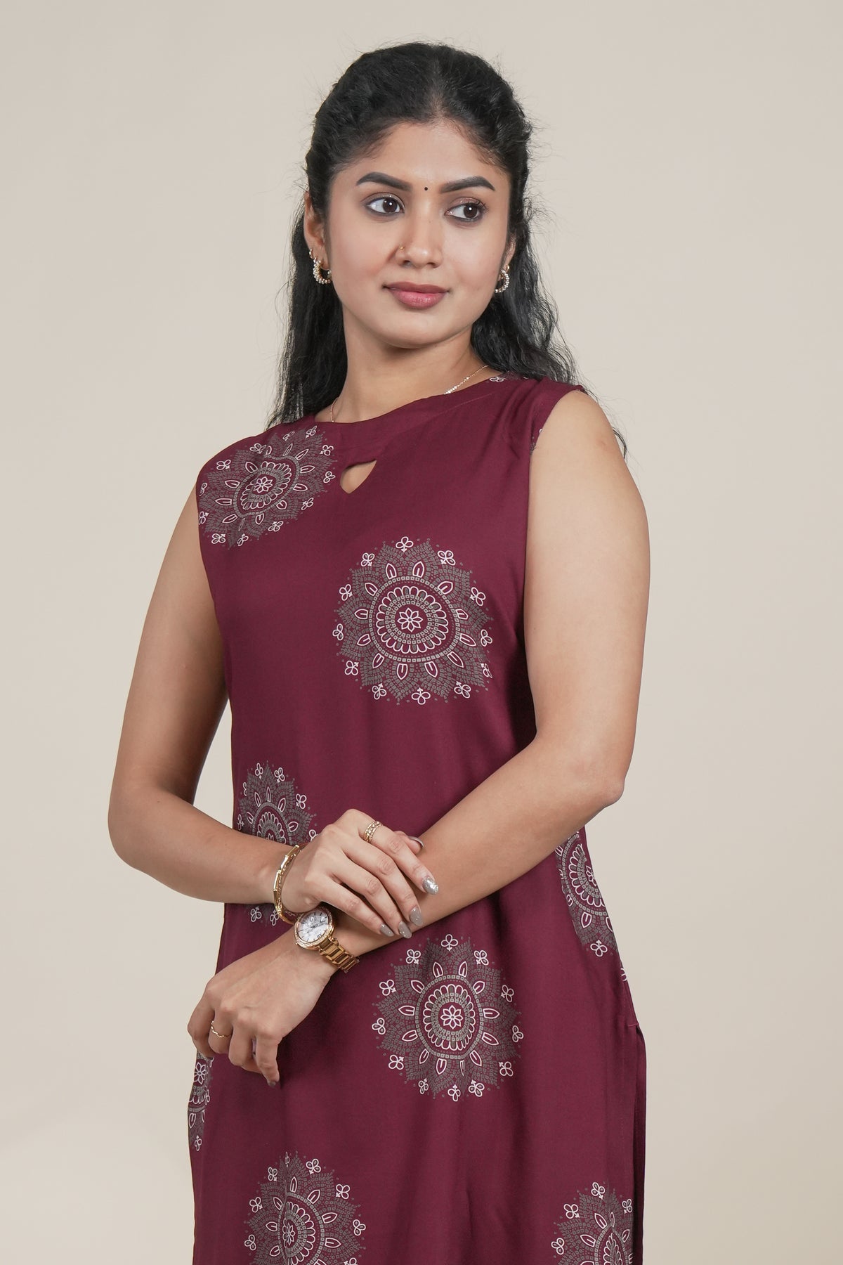 Maroon Printed Straight Kurta with Matching Pants set