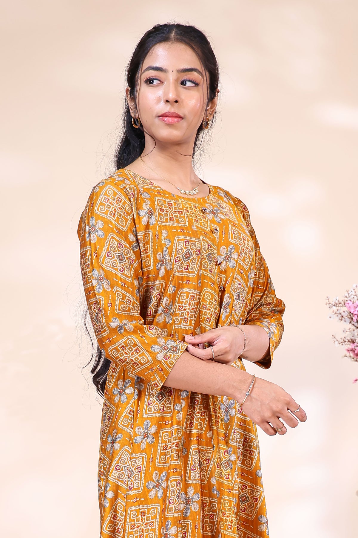 Mustard Yellow Ethnic Printed umbrella top