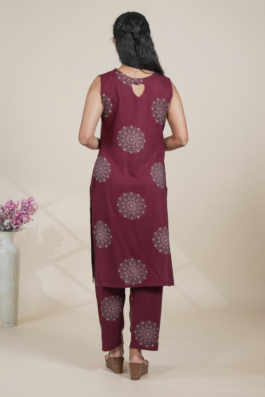 Maroon Printed Straight Kurta with Matching Pants set