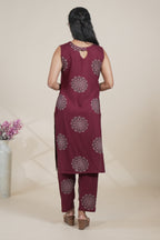 Maroon Printed Straight Kurta with Matching Pants set