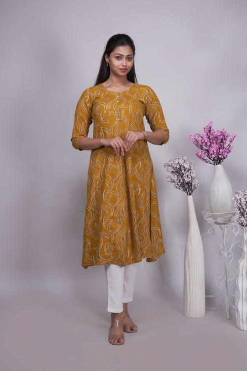 Women's Mustard Yellow Abstract Print A-Line Kurta